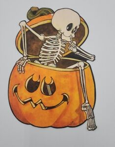 Vintage Hallmark Die Cut Halloween Skeleton Jack-O-Lantern pumpkin wall hanging