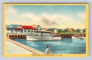 Carolina Beach NC-North Carolina, Boats Moored, Boy Fishing, Vintage Postcard