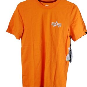 Mens T-Shirt ALPHA INDUSTRIES Basic Orange Cotton Silver Reflective Logo Size XS