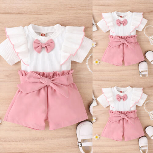 BIG SALE ⭐ Kids Baby Girl Bow T-Shirt+ Shorts Set Toddler Party Clothes Outfit