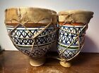 Moroccan small Bongo Drums CERAMIC BASE hand painted goat hide tops vintage