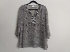 Chicos Blouse Top Size 3 XL Sheer Topper 3/4 Sleeve Animal Print Zebra Tunic