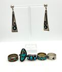 Navajo Sterling Silver Turquoise Coral Rings Earrings Lot of 6