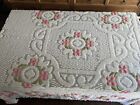 Chenille Bedspread 103” X 88” Pink Floral Popcorn With Fringe  Lightweight