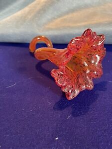 Art Glass Flower Orange Long Stem Hand Blown Glass Flower Figurine 9” L 4” W