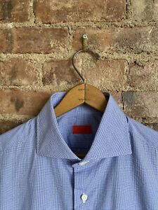 ISAIA Men’s Dress Shirt, Sz 16/41 Blue/White Gingham Italy, Get It?
