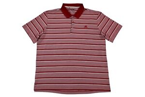 Adidas Mens Peach Red Striped Short Sleeve Collared Pullover Polo Shirt Size L