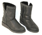 UGG Australia Leather Shearling Sheepskin Studded Boots, Womens 9.5, Black