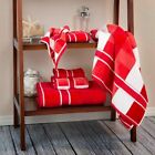 Red and White 6 Piece Velour Towel Set 100 % Percent Cotton Hand Bath Towel
