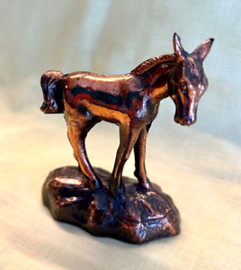 Vintage Copper-Colored Metal Baby Horse Foal Figurine with Base, 4