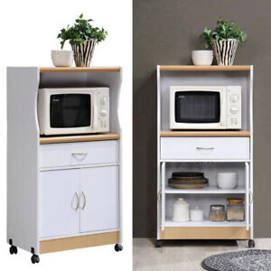 Microwave Mobility Kitchen Cart Cabinet with Drawer Shelf Storage Pantry Wheels