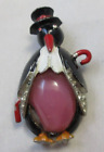 Vintage Unsigned Coro Pink Glass Belly Penguin Fur Clip Pin Enamel Rhinestones