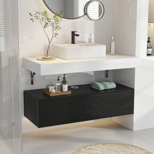 Bathroom Vanity with Ceramic Basin Sink 39 Inch Wall Mounted Storage Cabinet