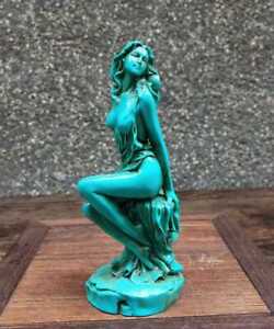 Hand-Carved Green Chinese Natural Turquoise Statue People beauty Exquisite