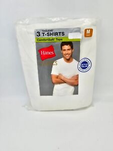 Hanes Men's White Crew Neck T-Shirts Tagless Comfortsoft Tops 3-Pack Size Medium