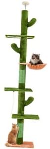 Cat Tree 5-Tier Floor to Ceiling Cat Tower with Cozy Hammock,Cat Tower L Green