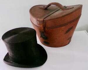 1930's Lincoln Bennett & Co. Silk Top Hat & Leather Travel Storage Case Size 7