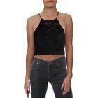 Sequin Hearts Womens Black Lace Embellished Crop Top Blouse Juniors 5  4222
