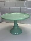 Vintage Jade Jadeite 10.5” Pedestal Cake Stand Plate Green Milk Glass