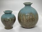 New ListingSet Of 2 Studio Art Pottery Small Globe Bud Vases Brown & Turquoise Drip Glaze