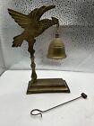 New ListingVintage Heavy Brass Metal Bell Stand Branch Bird Bell Hammer Etched
