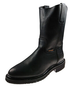 Men's Genuine Leather Work Boots Color Black Cowboy Western Pull On Boots