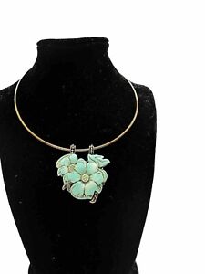 VINTAGE Monet turquoise flower & Antique Gold-tone Collar Necklace, J-01-94
