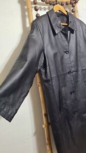 Brandon Thomas Coat Womens Large Black Leather Classic Trench Lined