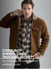 Wrangler Sherpa Lined Corduroy Jacket Brown Button Front Trucker Coat Mens Small