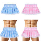 Womens Mens Micro Flared Skirt Sissy Crossdress Frilly Lace Mini Plaid Nightwear