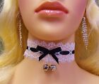 Any Size Choker White Lace Black Sissy Bells French Maid DDLG BDSM Kitten Plus