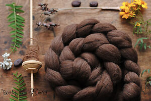 Merino Natural Brown Wool Roving Combed Top Spinning or Felting Fiber 4 oz