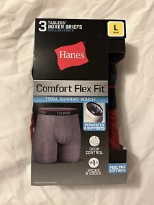Hanes Tagless Boxer Briefs 3 Pack Comfort Flex Fit Total Support Pouch (Size L)