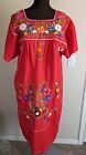 Red Mexican Embroidered Dress Size Medium Handmade Peasant Fiesta Floral
