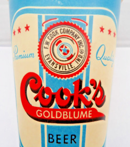 12 NOS vintage COOKS GOLDBLUME BEER EVANSVILLE IND. advertising dixie CUP $12.95