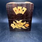 Art Nouveau Wood Playing Card Holder Box Inlaid Design