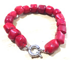 Natural Red Coral Irregular Cylinder Beads Bracelet 7.5''