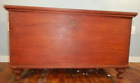 Antique Original old red wash Pine blanket chest w glove box coffee table size