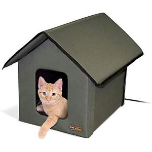 K&H Pet Products Outdoor Heated Kitty House, Outdoor Cat House for Outside Co...