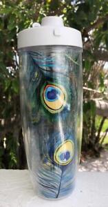 TERVIS TUMBLER 24 oz. with Snap Lid PEACOCK FEATHERS 10 1/2