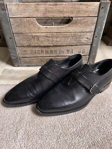 SUTOR MANTELLASSI men's shoes - monk strap plain toe black - sz 9 1/2  US 10.5