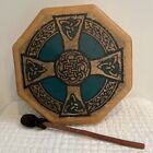 ALL ONE TRIBE RAWHIDE HAND DRUM Octagonal Celtic Cross w/Beater Signed