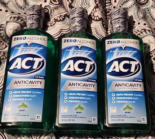 ACT Anticavity Fluoride Mouthwash With Zero Alcohol, Mint, 18 Fl Oz - 3 PK 2027
