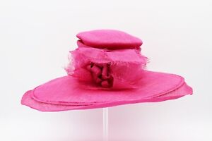 Derby-Worthy Women's Hat Hot Pink Burlap Style Fabric Wide Brim Embellished