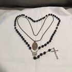 Vntg Lot Of 2 CHAPEL STERLING SILVER Black Onyx Rosary Crucifix Beads & Neckless