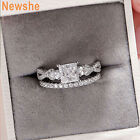 Newshe 2CT Princess Cut Silver Infinity Engagement Ring Sets Wedding Band Set