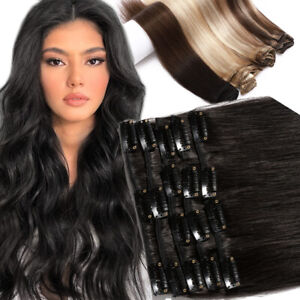 8 Pieces Clip In Real Remy Human Hair Extensions Full Head Russian Highlight US