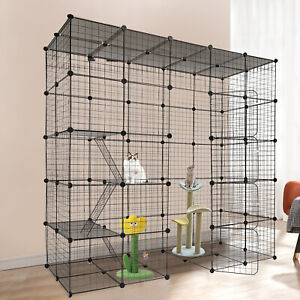 New Listing1-4 Cats Indoor Cat Enclosures Catio Large Cat Cage Cat House With Stairs 4Doors