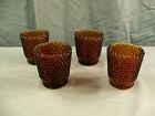 Lot of 4 Amber Glass Hobnail Votive Candle Toothpick Holders