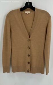 Tory Burch Womens Beige Wool Knit Long Sleeve Button Front Cardigan Sweater XS
